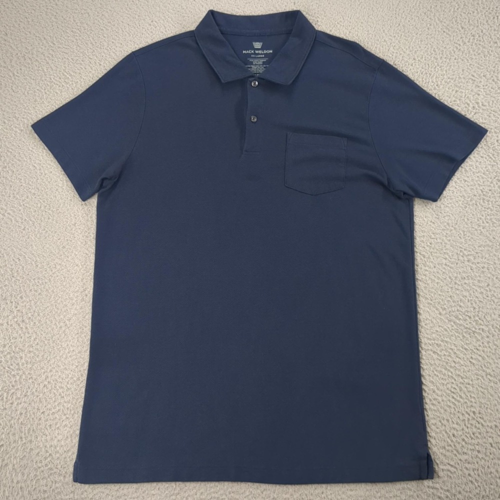 Mack Weldon Polo Shirt Mens 2XL Blue Solid Pocket Knit Casual Stretch Daily Wear